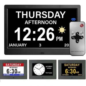 Pouce LCD Horloge Num&eacute;rique Calendrier avec Date Jour Et Heure Horloge Non-Abr&eacute;g&eacute;e Auto Dimming 8 Langues HD Display Rappel pour Alzheimer Les