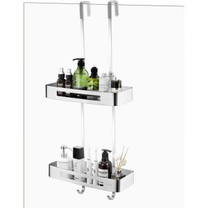 Tag&egrave;re de Douche en Aluminium Extra Large 2 Serviteur de Douche sans Per&ccedil;age &agrave; Suspendre Etagere Porte Shampoing Douche Suspenduavec Crochets, pour