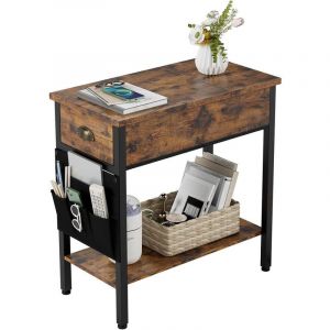 Hoerfuriy - Table d'appoint avec plateau pliant, table basse et table de chevet, avec étagère et sac en tissu, idéale pour salon, chambre, rétro