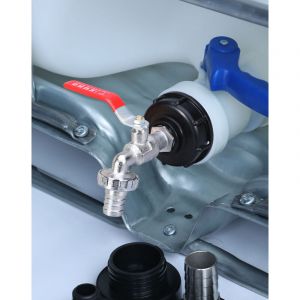 Robinet Cuve 1000L Robinet Recuperateur Eau De Pluie, Adaptateur De Réservoir D'eau ibc 1/2' Double Robinet En Laiton Fabriqué En pp Filetage Gros 60