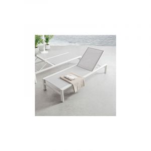 Bizzotto - Bain de soleil 74x200x98 cm en aluminium blanc et textilène gris