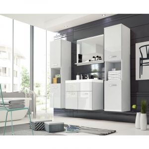 Bratex - Ensemble de meubles de salle de bain montreal xl, ensemble de meubles de salle de bain, lavabo inclus, blanc/blanc brillant