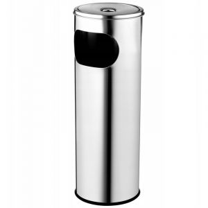 Kadax - Cendrier sur pied en acier inoxydable avec poubelle de 18 l, couvercle et cendrier posé, poubelle d'extérieur (argent)