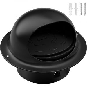 Grille d'&eacute;vacuation ext&eacute;rieure de s&egrave;che-linge 6 Inch avec clapet anti-retour, Grille d'&eacute;vacuation murale ronde en acier inoxydable - Noir