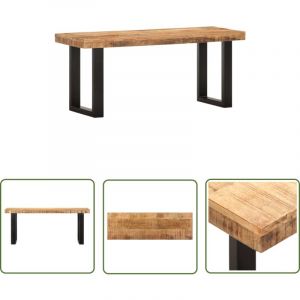 The Living Store Banc 110 cm Bois de manguier brut massif et acier - Banc Industriel - Banc Design - Banc Bois Massif - Banc Manguier - Banc Salle
