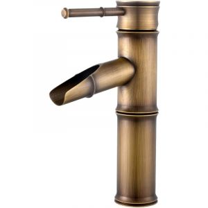 Beijiyi - Mitigeur Lavabo Cascade, Robinet Lavabo Mitigeur Salle de Bain Cascade en Laiton, Robinet Salle Bain Bambou Retro, 2 Joints Break Mouth