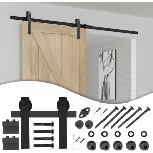 Hengda - Système de porte coulissante Ensemble d'accessoires pour Rail au sol Rail de porte à rouleau en bois Verre 150kg Streifen 183CM - schwarz