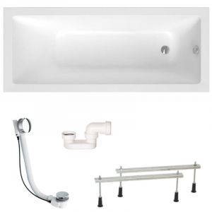 Swiss Aqua Technologies Aurum 160x80 cm baignoire rectangulaire en acrylique, gauche et droite, avec pieds + vidage + siphon, blanc (SATVAUR16080-SET)