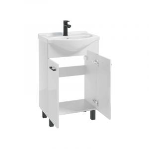 Meuble de salle de bain avec vasque 55 cm sur pied blanc brillant sur pieds MEA