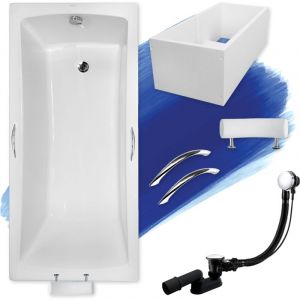 Badland - Baignoire Rectangulaire 170x70 avec support en polystyrène + poignée + appui-tête, Siphon de bain et pieds - Set 6en1 optima premium