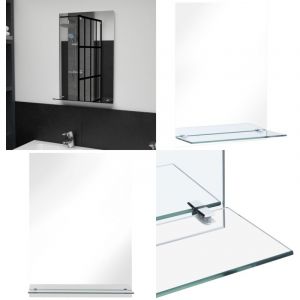 Miroir mural avec &eacute;tag&egrave;re 40x60 cm Verre tremp&eacute; - Miroir Mural - Miroir Avec &Eacute;tag&egrave;re - Miroir Salle De Bain - D&eacute;coration Murale - Meuble Salle De