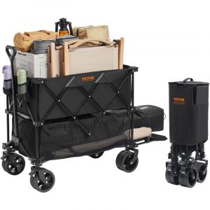 VEVOR Chariot de Jardin Pliable, 400 L Chariot de Transport de Plage a Deux Etages Charge Max 450 lb avec Roues Tout Terrain, Chariot de Sport