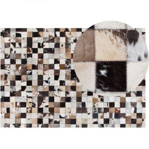 Beliani - Tapis Rectangulaire Blanc Beige et Noir en Cuir Patchwork pour Intérieur Moderne 140 x 200 cm