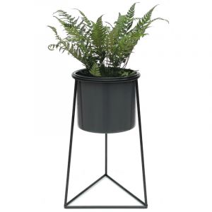 Tabouret &agrave; fleurs avec pot M&eacute;tal Noir l 45 cm Porte-fleurs 96052 Colonne &agrave; fleurs Moderne Porte-plantes Tabouret &agrave; plantes - Dandibo