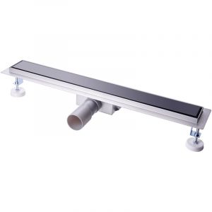 Caniveau de Douche Italienne - 80 cm Verre Noir - Acier Inoxydable Extra Plat Siphon de sol Douche Italienne pour Salle de Bain