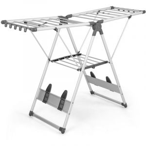 &Eacute;tente &agrave; Linge Pliable en Aluminium &agrave; 2 Niveaux 5 Niveaux de Hauteur R&eacute;glable 21 Rails de S&eacute;chage &Eacute;tendoir &agrave; Linge Pliable Int&eacute;rieur/ext&eacute;rieur
