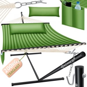 Hamac hill avec support Coussin Double hamac pour 2 personnes-Cadre stable -200kg de charge Indoor & Outdoor xxl Fauteuil suspendu Kaki - Kesser