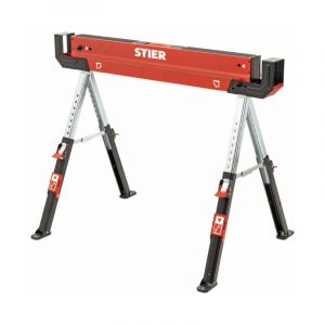 Tréteau repliable/chevalet de sciage réglable en hauteur, 590 kg, acier, 1090 x 520 - 690 x 610 - 820 mm, tréteau atelier, tréteau chantier - Stier
