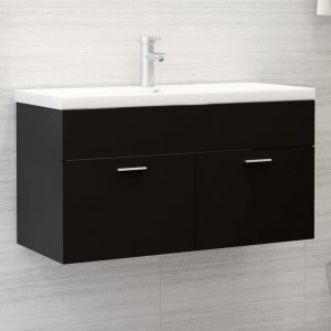 Bonnevie - Meuble sous lavabo Meuble sous vasque - Noir 90x38,5x46 cm Agglom&eacute;r&eacute; BV427687