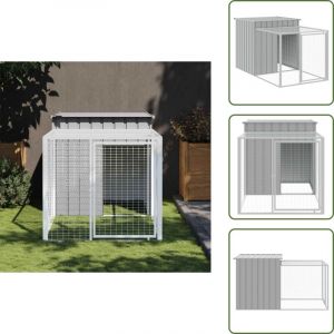 Poulailler avec cour gris clair 110x201x110 cm acier galvanis&eacute; - Poulailler - Cage &agrave; Poule - Abri Pour Poulet - Coop Pour Poules - Animal Domestique