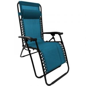 Terre Jardin - Fauteuil transat relax pliable multiposition + appui‑tête réglable - - Turquoise