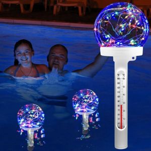 Thermomètre Piscine Flottant,LED Colorée Thermomètre Piscine Solaire,Thermomètre de Piscine Facile à Lire la Nuit,Thermomètre de l'Eau pour Piscine