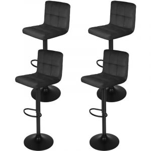 4pcs Tabouret de Bar en velours et m&eacute;tal. Chaise de comptoir r&eacute;glable en Hauteur et Rotatif. noir Tabouret de Bar avec dossier