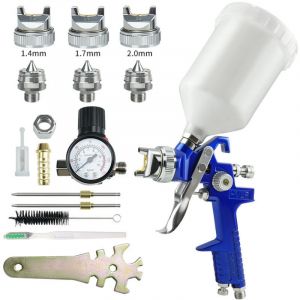 A&eacute;rographe HVLP, pistolet &agrave; air comprim&eacute; &agrave; alimentation par gravit&eacute; avec buse de 1,4/1,7/2 mm et flacon pulv&eacute;risateur de 600 ml pour peinture au