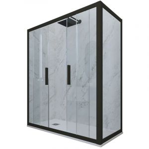 Forte - Cabine parois douche coulissante 70x140 Noir Matt Glam Duo