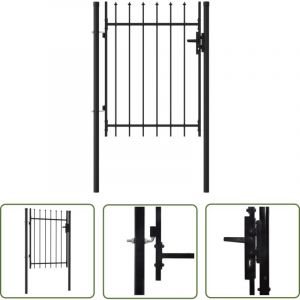 Portillon simple porte avec dessus &agrave; pointe Acier 1x1,2 m Noir - Portail De Jardin - Portillon - Cl&ocirc;ture - Barriere Jardin - Portail Acier - The