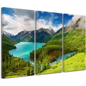 DECLINA, Tableau toile imprimée Paysage, Tableau décoratif triptyque paysage de montagne, 90x60 cm