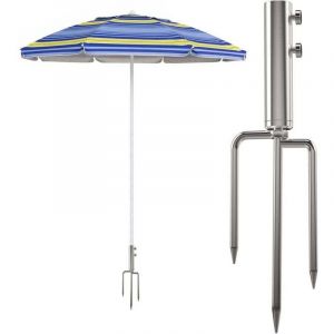 Support de Parasol avec Ancrage au Sol, Support de Parasol Amovible pour P&ecirc;che, Jardin, Plage (Argent&eacute;)