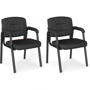 Lot de 2 Chaises d'Invit&eacute;s, Chaise de Bureau Moderne pour R&eacute;unions Structure en M&eacute;tal et Accoudoirs Rembourr&eacute;s, pour Salle d'Attente, Conf&eacute;rence, Noir