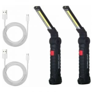 2 X Lampe De Travail Cob Baladeuse Led Rechargeable Lampe Atelier Cob Torche Lampe De Poche Lampe De Travail Baladeuse Led Avec Base Magn&eacute;tique Lampe
