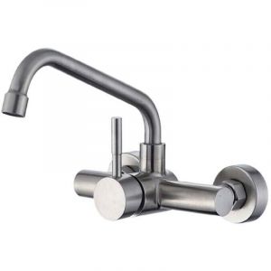 Robinet Mural pour Evier Cuisine, Mitigeur Cuisine en Acier Inoxydable 304, Robinet Cuisine avec Bec Rotatif