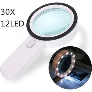 Loupe Lecture, Loupe Grossissante 12 LED Loupe 30X, Grande Loupe Lumineuse Loupe de Poche pour Bijoutier, Horloger, Artisanat, Enfant, Personnes