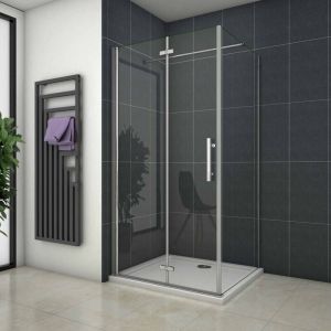 Océan Cabine de douche pivotante et pliante 110x80x185cm en verre de sécurité, 1 porte de douche 110cm + 1 paroi latérale + barre 140cm recoupable