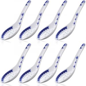 8 pièces en céramique cuillères à soupe de style chinois cuillères à motif en porcelaine bleue et blanche couverts asiatiques cuillères à riz