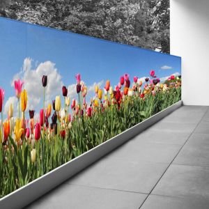 Lumaléa - Brise vue Trompe l'oeil - 100x325 cm - Tulipes - Recto Imprimé / Verso BlancBâche Pleine - 100% d'occultation
