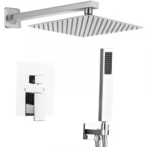Ensemble de Douche Encastr&eacute; Chrome, Colonne Douche Salle de Bain, Douche Encastree Noire avec Douchette &agrave; Main et Douche de T&ecirc;te 30x30cm - Sanitemodar