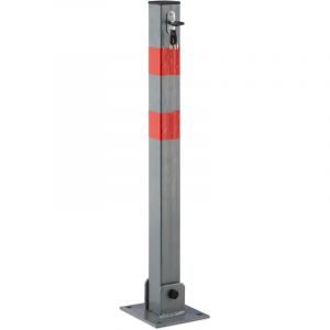 2x Poteaux de parking, barri&egrave;re de parking rabattable voiture 65 cm de hauteur en acier, gris & rayures rouge carr&eacute;