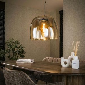 Suspension en verre ambré forme cloche 48 cm niagara
