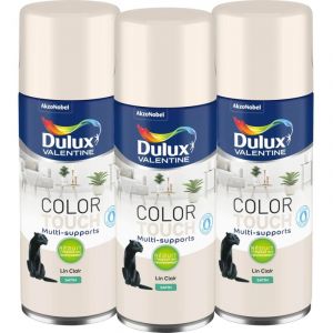 Dulux Valentine - Multi Pack 3 - Peinture aérosol Color Touch Multi-Supports - Satin Lin Clair 400 ml