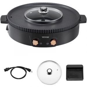VEVOR Appareil a Fondue Chinoise avec Gril 2-en-1, Hot Pot Electrique 1800 W, Fondue Electrique avec Double Controle de Temperature Separe, Poele