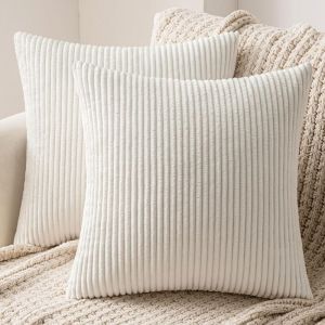 Lot de 2 Housse de Coussin Decorative en Velours Côtelé Canapé Taie d'oreiller Douce pour Maison Salon Chambre Lit Clic Clac 40x40 cm Blanc