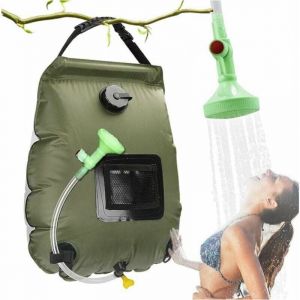 Arm&eacute;e verte Sac de Douche Solaire Camping, Solaire Sac de Douche Portable, 20L Ext&eacute;rieur Sac &agrave; Eau Pliable avec Commutable T&ecirc;te de Douche Chauffe Eau