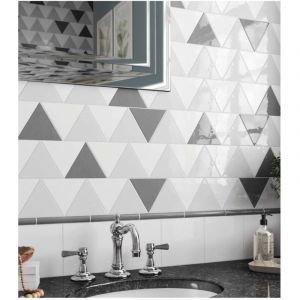 Carrelage mural fa&iuml;ence effet graphique SCALE TRIANGOLO triangle 12,4x10,8cm Triangle 12,4x10,8 cm Blanc - Brillant / Poli - bo&icirc;te de 0.20 m2