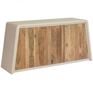 Buffet 3 portes en bois d'acacia et bois effet b&eacute;ton Dalva