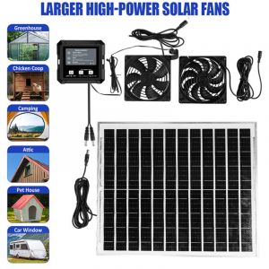 Kit de 2 ventilateurs &eacute;tanches IP65 &agrave; &eacute;nergie solaire pour poulailler, serre, abri de jardin, maison pour animaux domestiques, entr&eacute;e ou ventilateur