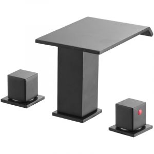 Mophorn Mitigeur de baignoire cascade, robinet romain &agrave; 3 trous avec double poign&eacute;e, ensemble de robinetterie en acier inoxydable, installation sur